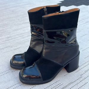 Vintage Kenneth Cole Leather Suede Chunky Heel Boots Square Toe Black